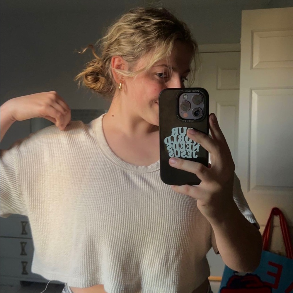 Offline Aerie White and cream ribbed crop top #aerie #offline #cream
